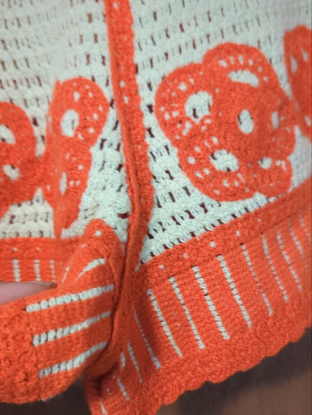 High Waist Crochet Knit Shorts in Orange & Cream - Picture 9 of 11